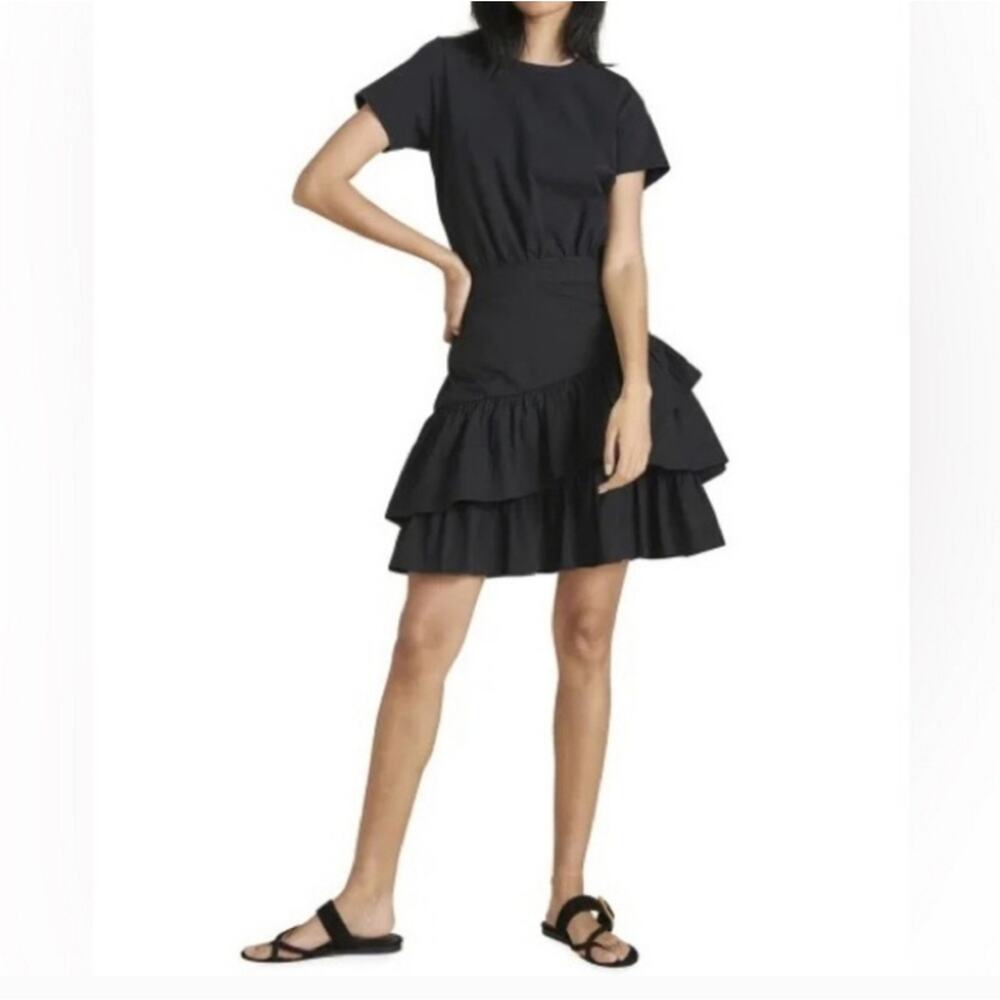 Veronica Beard Black Noha Flounce T-Shirt Dress (S)